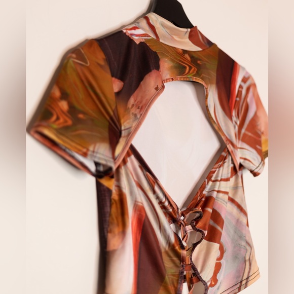 PrettyLittleThing Marble Print Slinky Crop Top - US8 - Picture 2 of 5